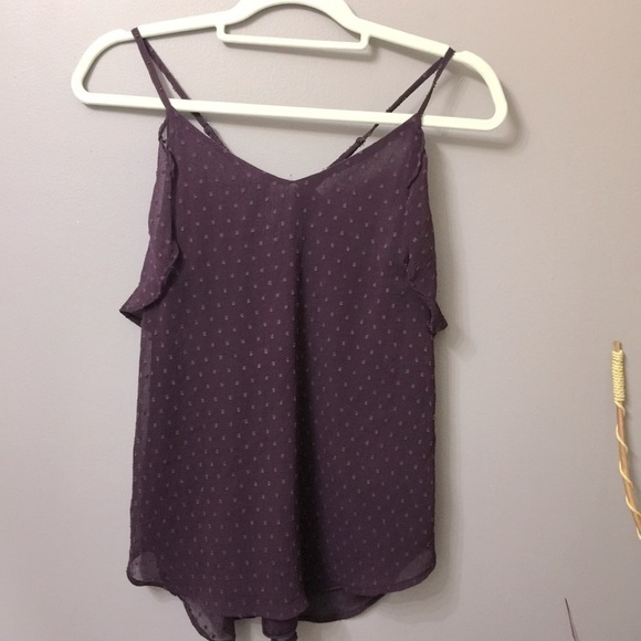 SWISS dot sheer lined cami/flutter racerback tank plum/eggplant. Small. - Picture 9 of 9